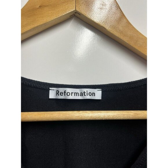 Reformation NEW Cally Stretch Cotton Long Sleeve Mini Dress In Black Size XL - Picture 3 of 9